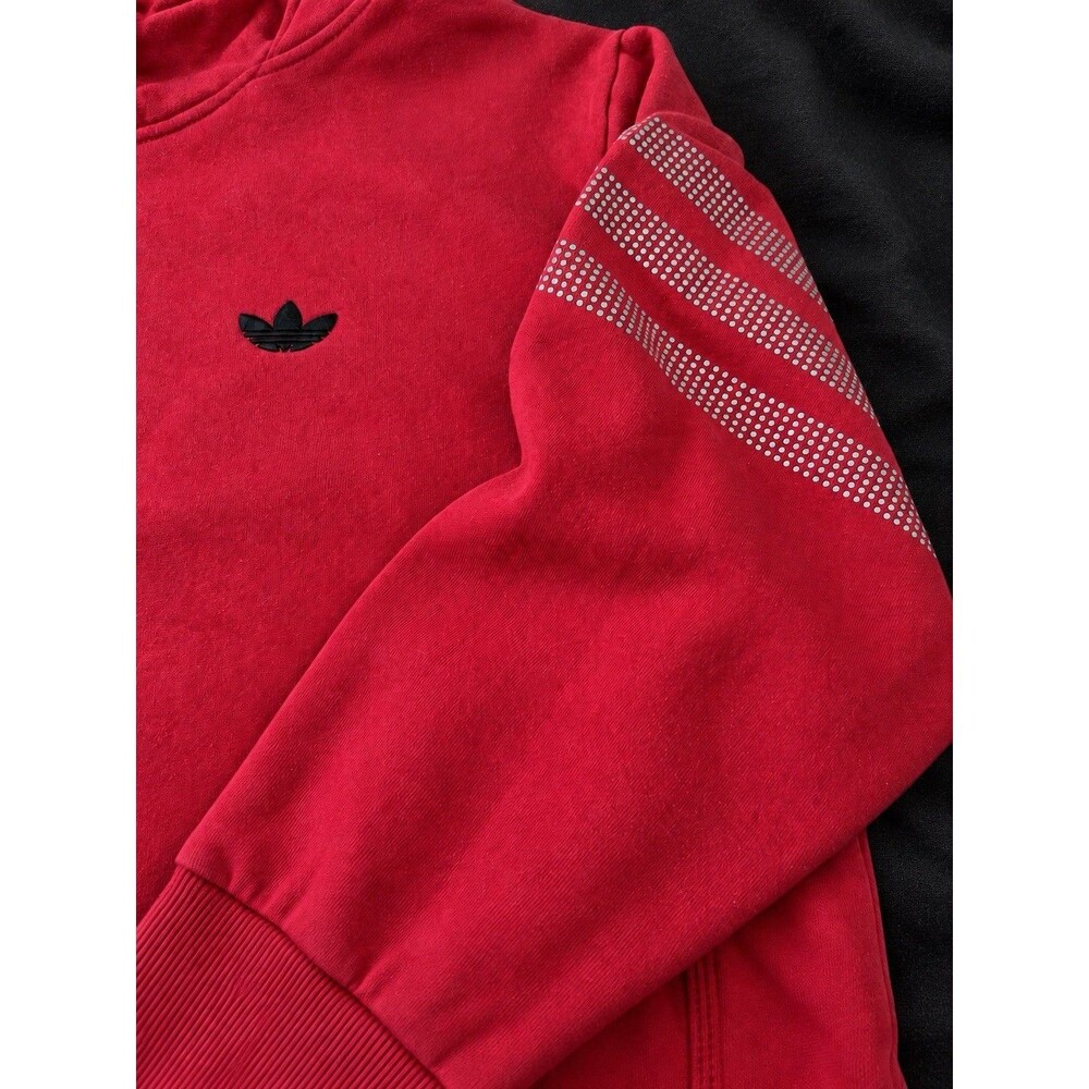 Title: Adidas Originals Red Pullover Hoodie Dotted 3-Stripes Size Large L